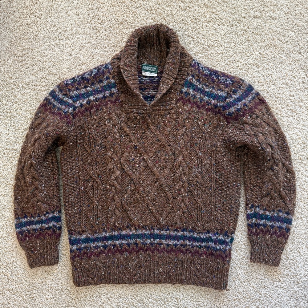 Vintage Cricket 100% Wool Sweater Brown Navy Roll Collar Size Large